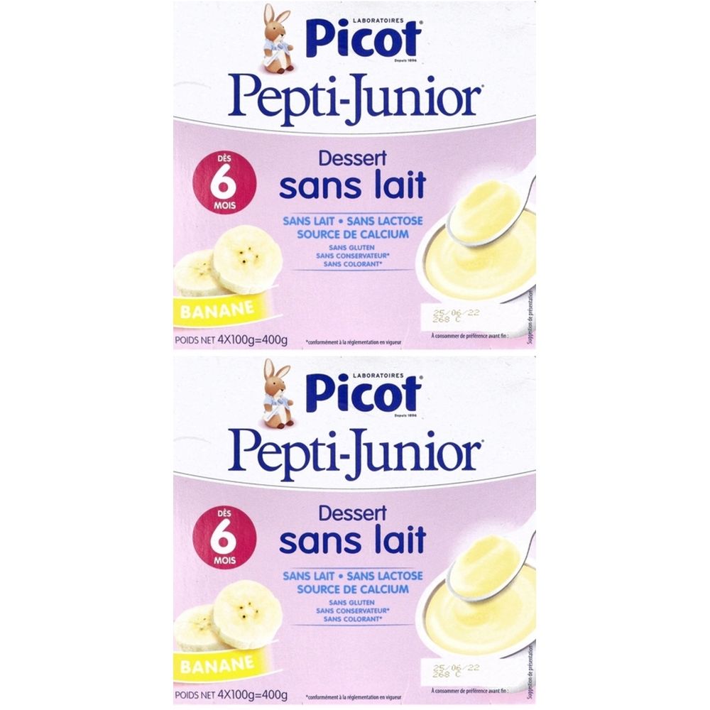 Picot Pepti Junior Dessert Sans Lait – Crème dessert banane dès 6 mois 2x4x100 g