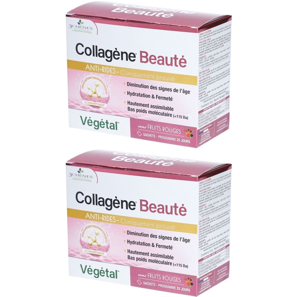 3 Chênes Collagène Beauté Anti-Rides Végétal Fruits Rouges 2x25 pc(s) Poudre Pour La Préparation D'Une Solution