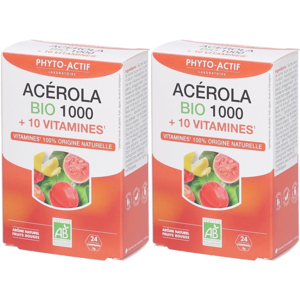 PHYTO-ACTIF Acerola Bio 1000 + 10 Vitamines 2x24 pc(s) Comprimé(S) À Croquer