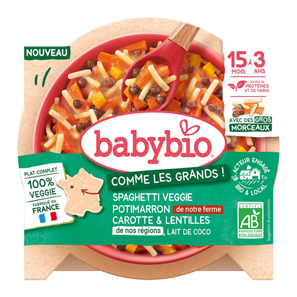 BABYBIO Spaghetti Veggie Potimarron de notre ferme Carotte Lentille nos régions & Lait coco Aliment 200 g