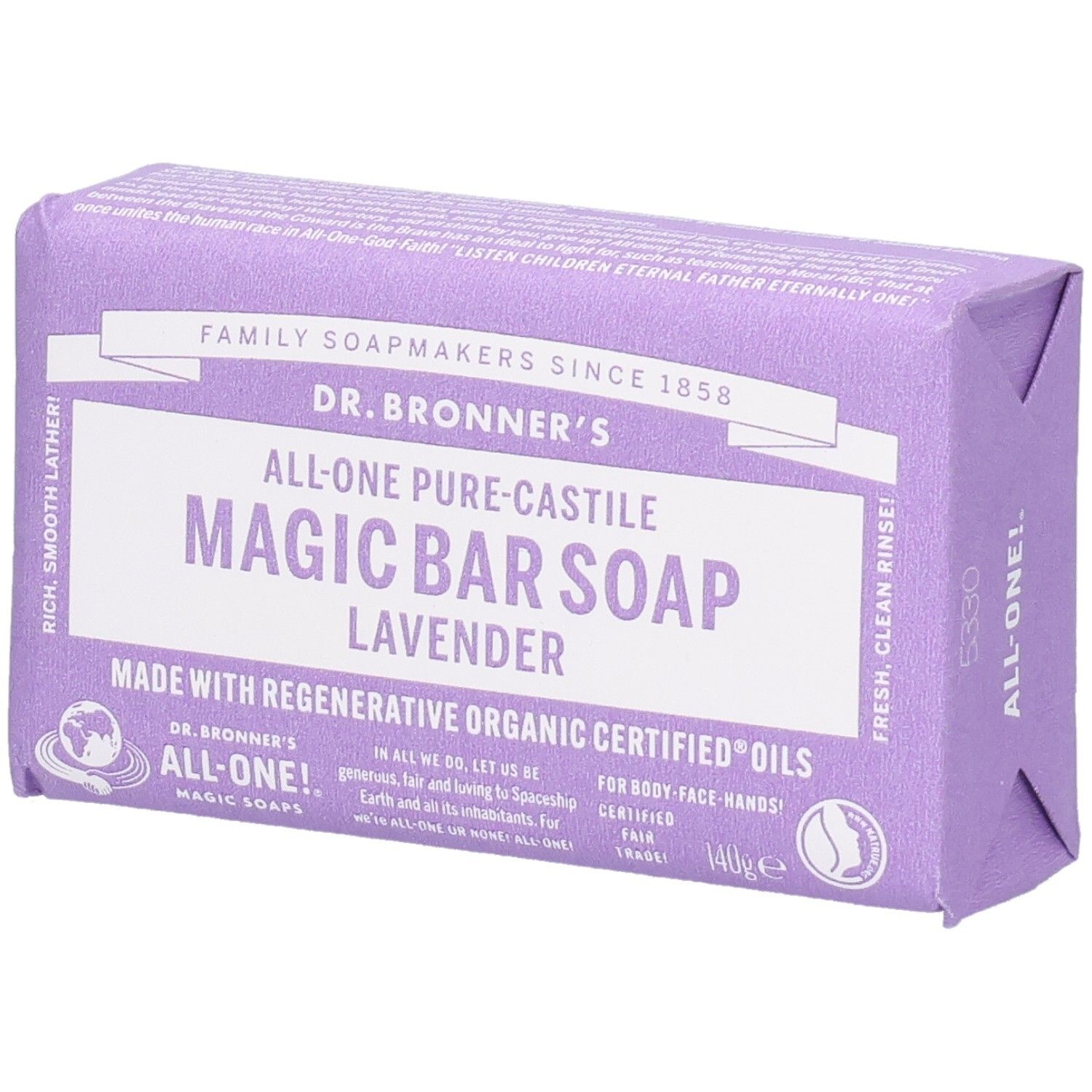 Dr. Bronner's Lavender Pure-Castile Magic Bar Soap Savon 140 G