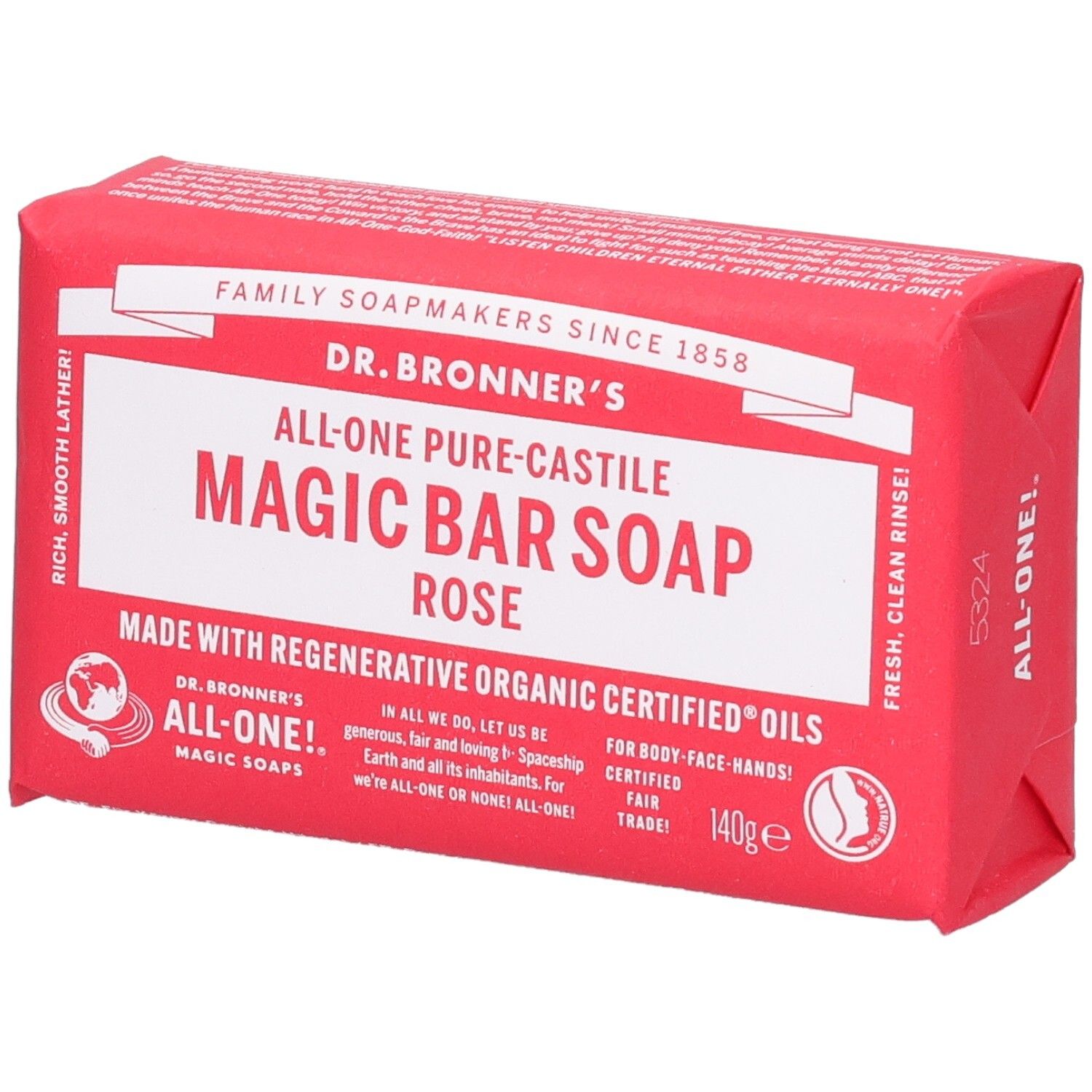 Dr. Bronner's Rose Pure-Castile Magic Bar Soap Savon 140 G