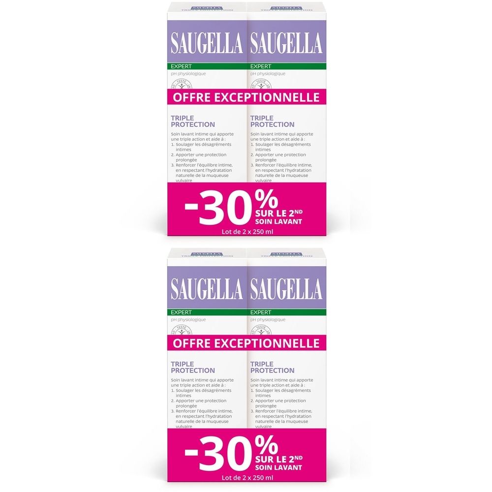 Saugella - Triple Protection - Soin Lavant Intime- Inconforts intimes - Brûlures, démangeaisons, mauvaises odeur - à base de Thym et Zinc - Lot de