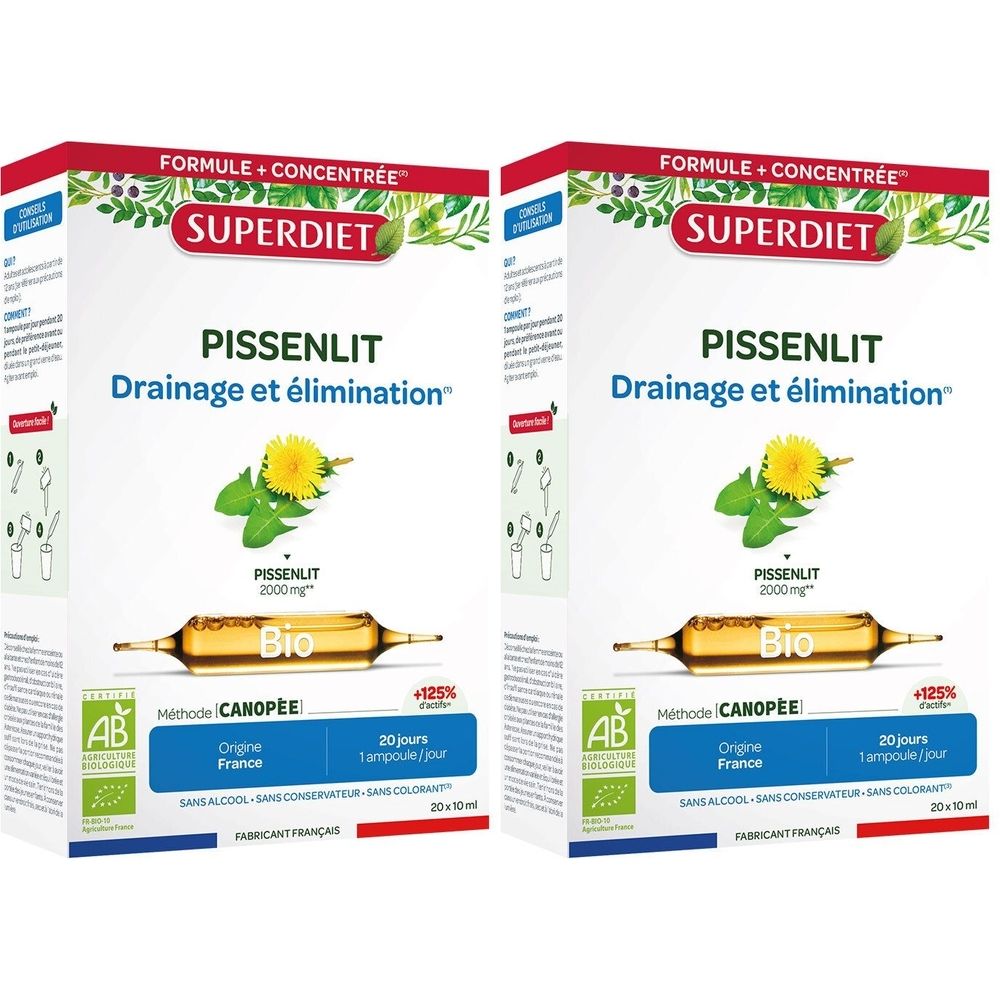 SUPERDIET – PISSENLIT BIO 2000 mg – 20 ampoules de 10 ml 2x20 pc(s) Ampoule(S) Buvable(S)