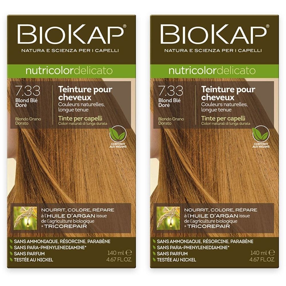 BIOKAP Nutricolor Delicato Teinture pour Cheveux 7.33 Blond Blé Doré 2x140 ml