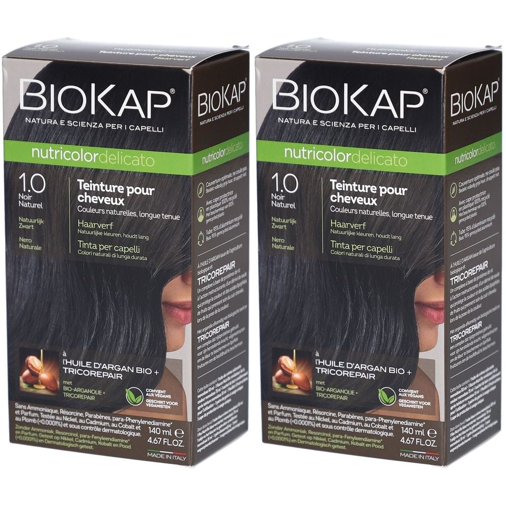 Biokap Nutricolordelicato Teinture Pour Cheveux 1.0 Noir Naturel 2x140 ml