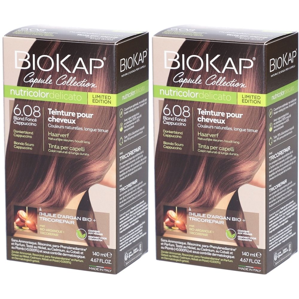 BIOKAP Nutricolordelicato 6.08 Blond Foncé Cappuccino 2x140 ml