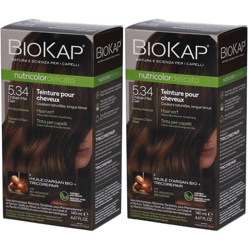 Biokap Nutricolordelicato Teinture Pour Cheveux 5.34 Châtain Miel Clair 2x140 ml