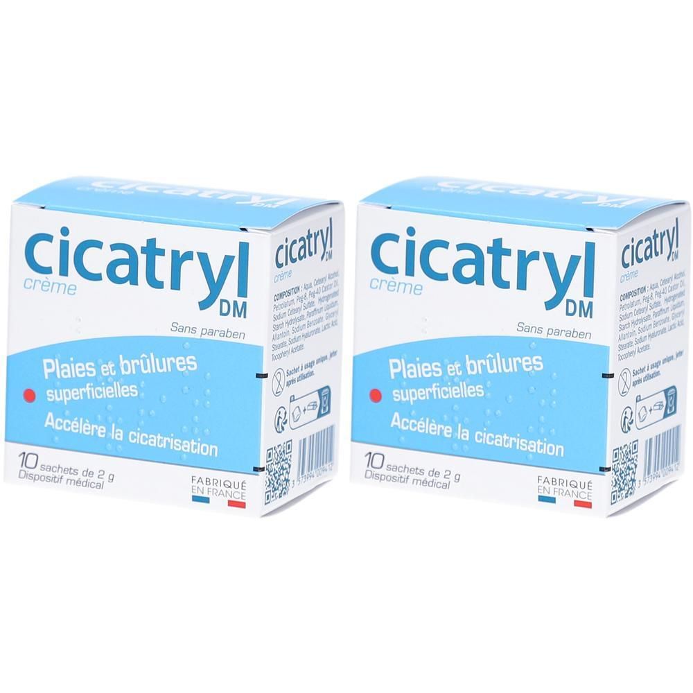 CICATRYL DM crème 10x2g, plaies et écorchures superficielles, accélère la cicatrisation, sans paraben. Dès 2 ans. Dispositif médical. Crème Pour La Peau 2x20 g