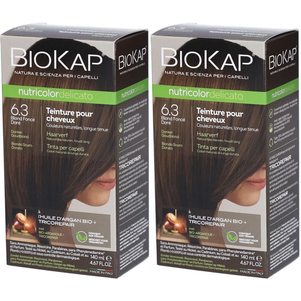 Biokap Nutricolordelicato Teinture Pour Cheveux 6.3 Blond Foncé Doré 2x140 ml