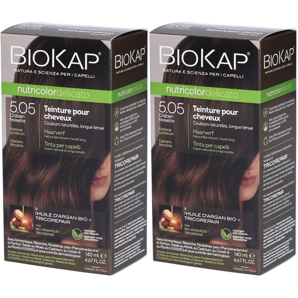 Biokap Nutricolordelicato Teinture Pour Cheveux 5.05 Châtain Noisette 2x140 ml