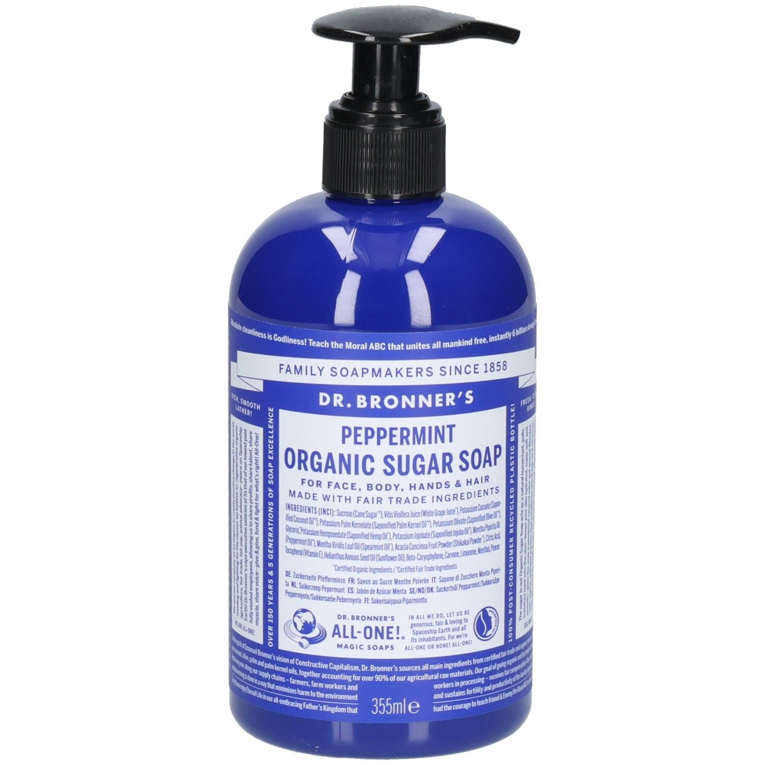 Dr. Bronner's Savon Liquide Menthe Poivrée Flacon-Pompe 355 Ml Enfants