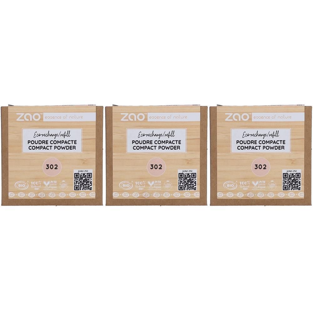 ZAO Recharge Poudre compacte 302 Beige rosé 3x9 g Poudre