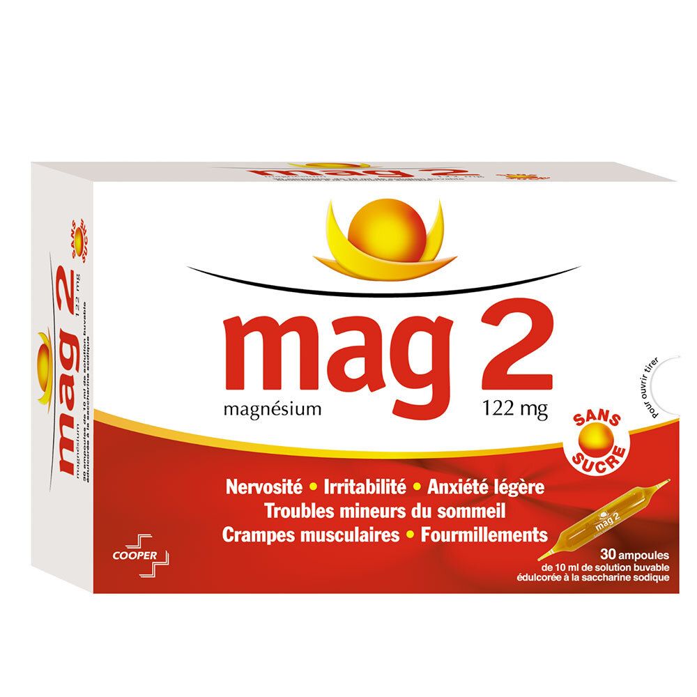 MAG 2 - Magnésium 122mg - Nervosité, Irritabilité, Anxiété légère, Troubles mineurs du sommeil - 30 ampoules buvables 30 pc(s) Ampoule(S)