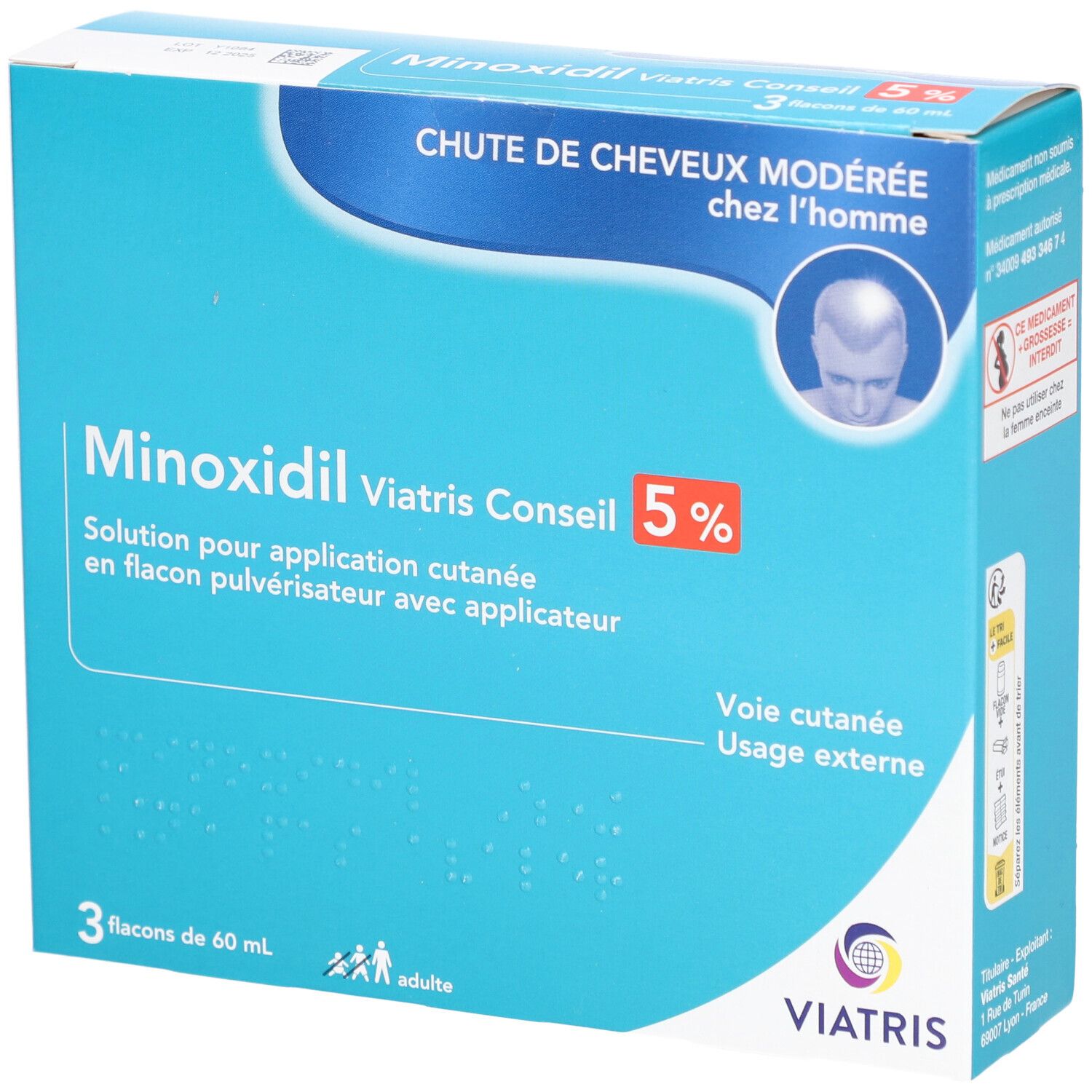 MINOXIDIL VIATRIS CONSEIL 5% 3 FLACONS 3x60 ml Solution(S)