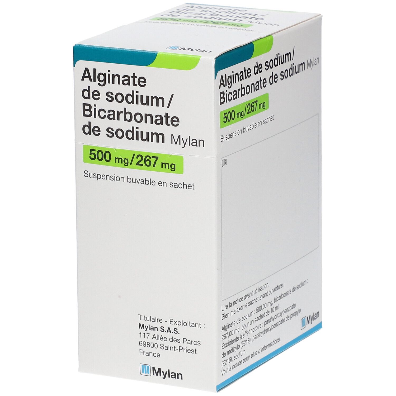 ALGINATE/BICARBONATE DE SODIUM VIATRIS 500/267MG SACHETS 24 pc(s) Suspension(S) Buvable(S)