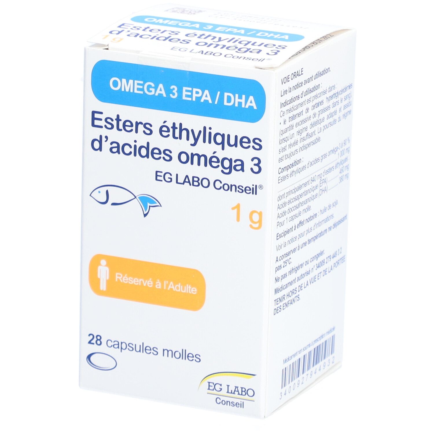 Omega-3 Ethylester EG LABO 1g – Santé Cardio-Vasculaire Capsule(S) 28 pc(s)