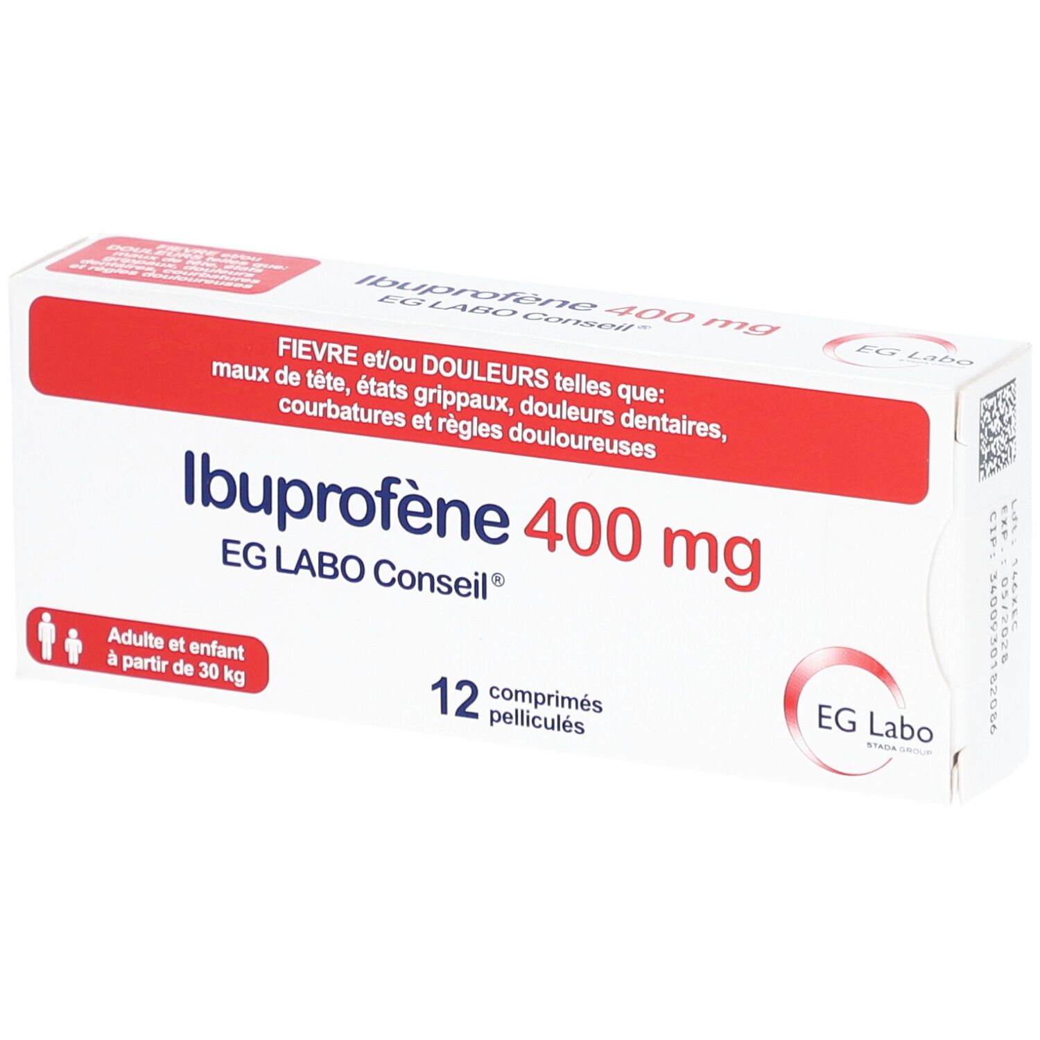 IBUPROFENE EG LABO CONSEIL 400 mg pour fièvre et/ou douleurs - Boîte 12 comprimés 12 pc(s) Comprimé(S)