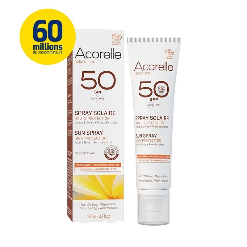 Acorelle Spray Solaire Spf50 Bio Liquide 100 Ml Enfants